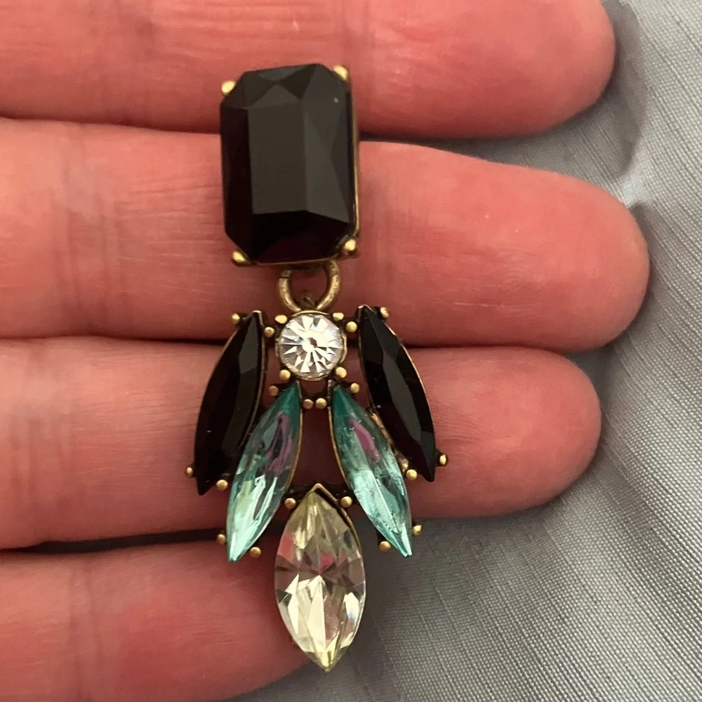 J.Crew Black and Aqua Crystal Glass Statement Earrings - Picture 2 of 5